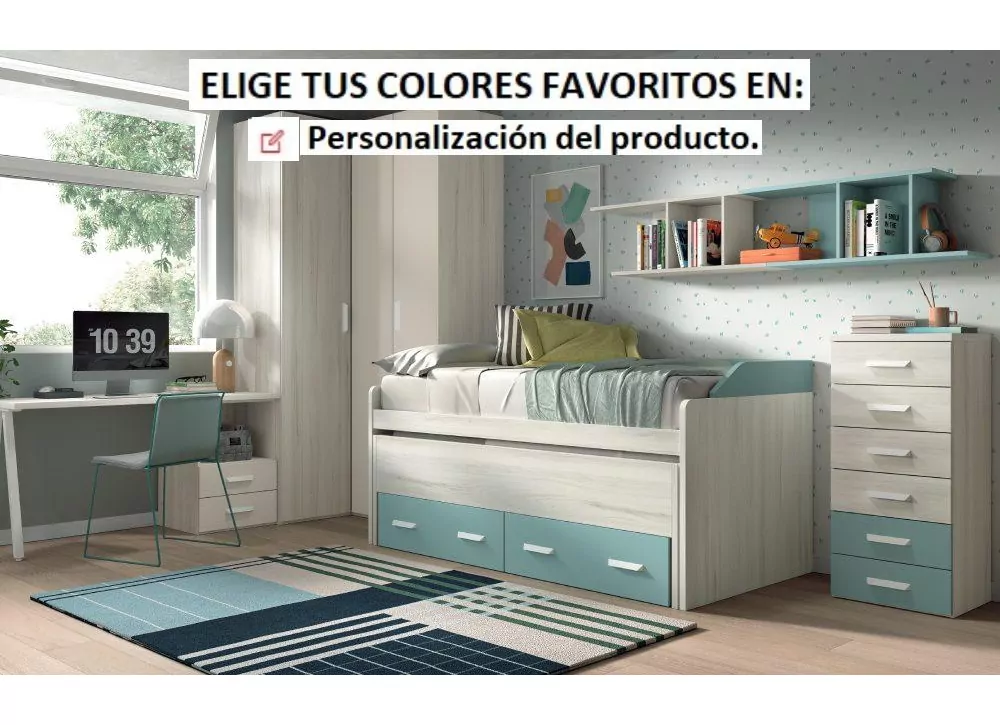 Cama compacta de 90 ó 105 con nido oculto y 2 cajones corban PLUS