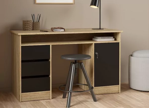 Mesa de estúdio com porta, 3 gavetas e furo GÉMINIS