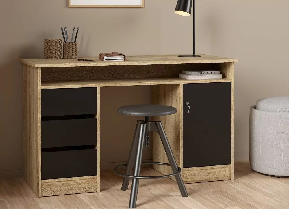 Mesa de estúdio com porta, 3 gavetas e furo GÉMINIS
