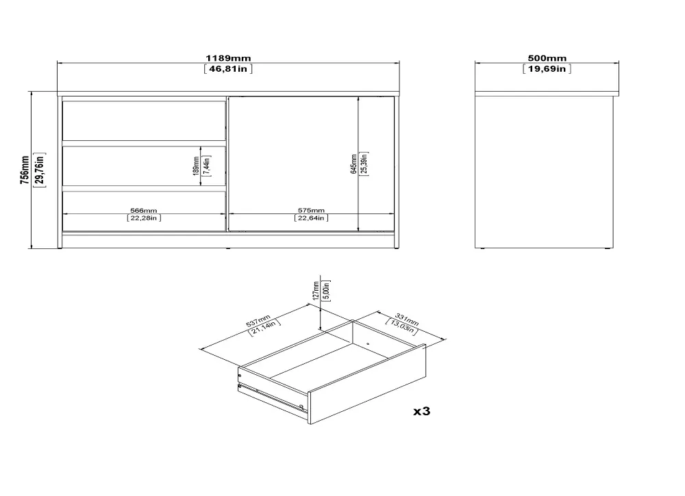 Aparador 1 puerta y 3 cajones DALIA Aparador 1 puerta y 3 cajones DALIA