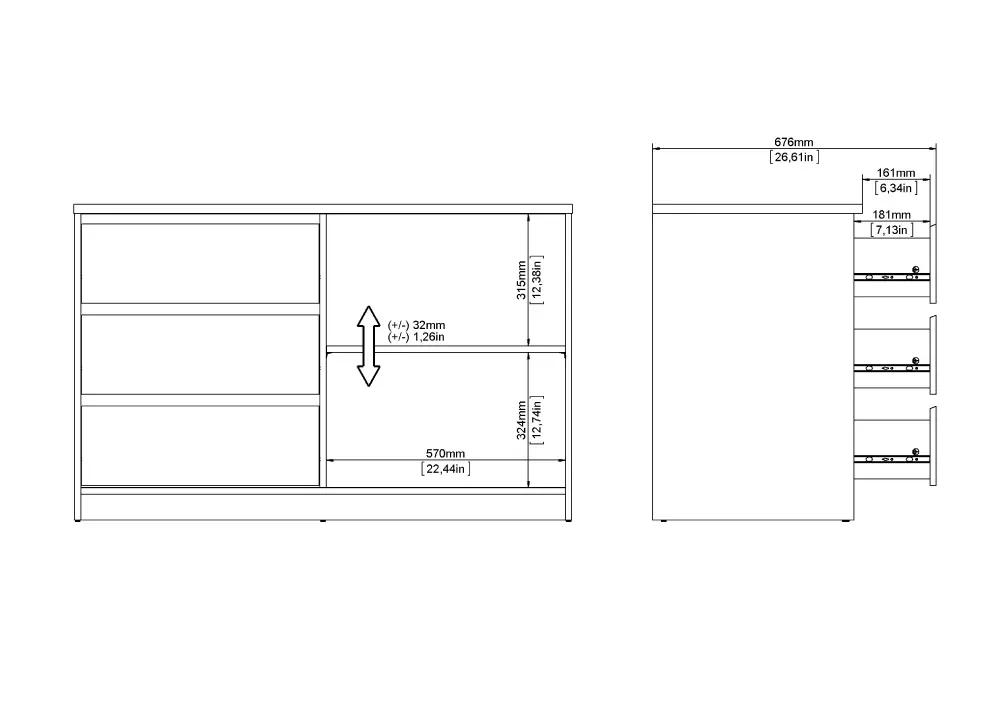 Aparador 1 puerta y 3 cajones DALIA Aparador 1 puerta y 3 cajones DALIA