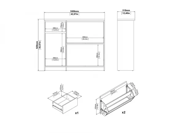 Zapatero 3 puertas y 1 cajón ALICIA