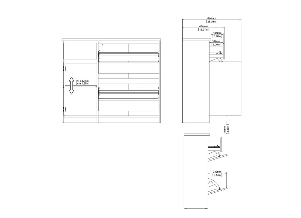 Zapatero 3 puertas y 1 cajón ALICIA