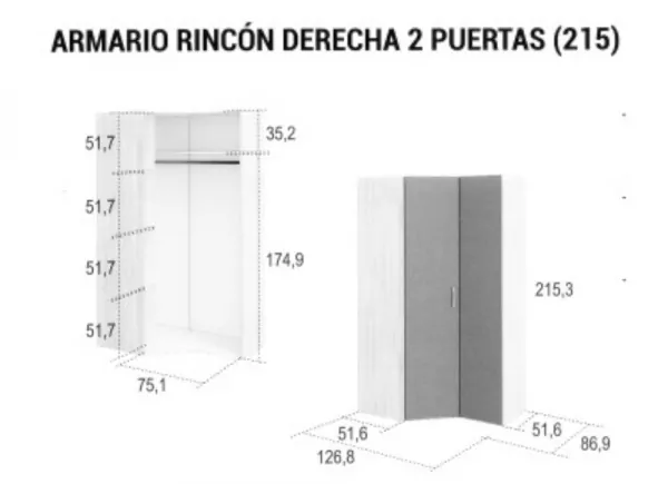 Armario de 2 puertas rincón CLEO