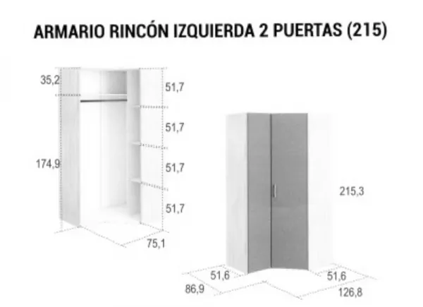 Armario de 2 puertas rincón CLEO Armario de 2 puertas rincón CLEO