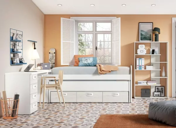 Cama superior de 90 ou 105 com cama oculta e 3 gavetas CLEO