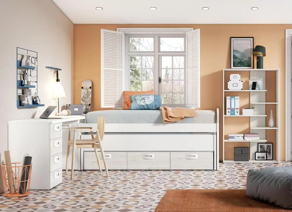 Cama superior de 90 ou 105 com cama oculta e 3 gavetas CLEO