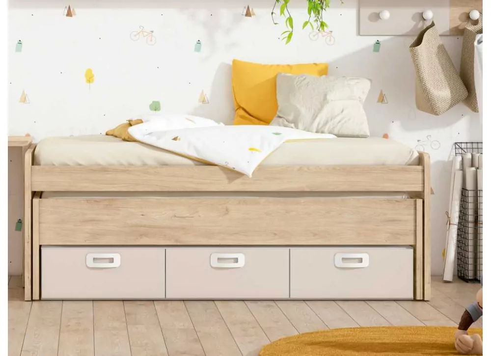 Cama superior de 90 ou 105 cama curva escondida e 3 recipientes CLEO Cama superior de 90 ou 105 cama curva escondida e 3 recipientes CLEO
