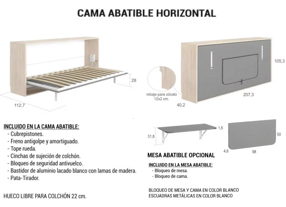 Cama dobrável horizontal CLEO 90 x 190 Cama dobrável horizontal CLEO 90 x 190