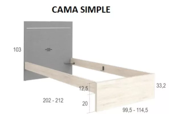 Cama de 90 ó 105 con cabecero CLEO Cama de 90 ó 105 con cabecero CLEO