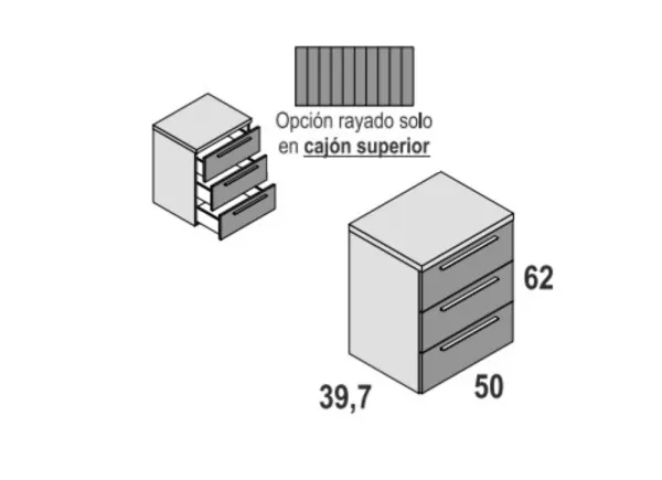 Mesita de 2 ó 3 cajones con guías florida NEW Mesita de 2 ó 3 cajones con guías florida NEW