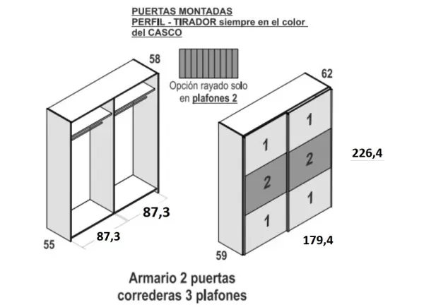 Armario 2 puertas correderas 3 plafones FLORIDA Armario 2 puertas correderas 3 plafones FLORIDA