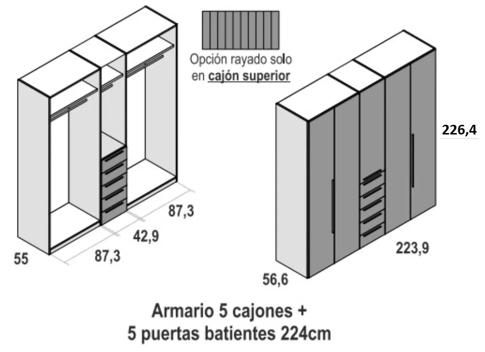 Armario de 5 puertas batientes + 5 cajones FLORIDA Armario de 5 puertas batientes + 5 cajones FLORIDA