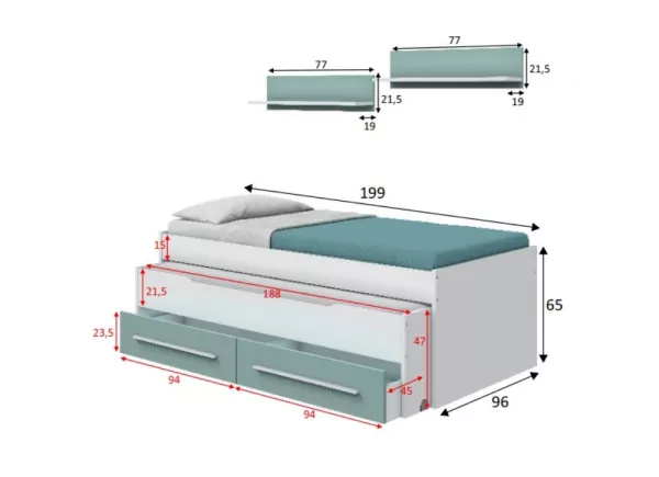 Cama doble con 2 cajones + 2 estantes pared JAIPUR