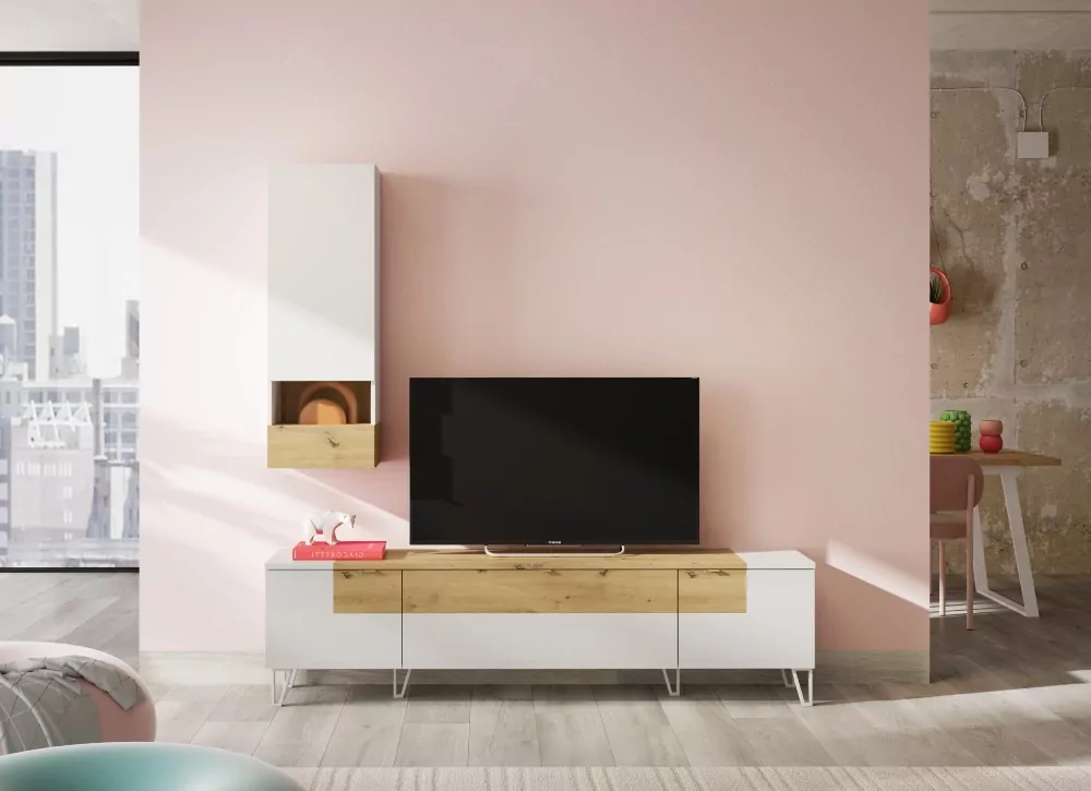 Estante de sala de estar com fachada laqueada Bareyo Estante de sala de estar com fachada laqueada Bareyo