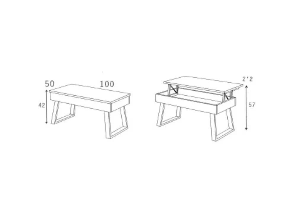 Mesa de centro elevable pata trapecio CANTABRICO Mesa de centro elevable pata trapecio CANTABRICO