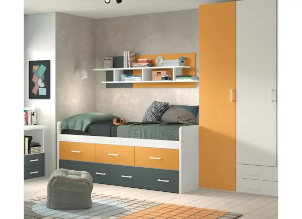 Cama compacto de 90 ó 105 con 3 contenedores y 2 cajones corban PLUS Cama compacto de 90 ó 105 con 3 contenedores y 2 cajones corban PLUS