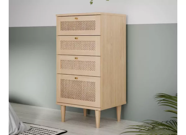 Sinfonier 3 cajones más 1 contenedor haya y ratán CALABRIA Sinfonier 3 cajones más 1 contenedor haya y ratán CALABRIA