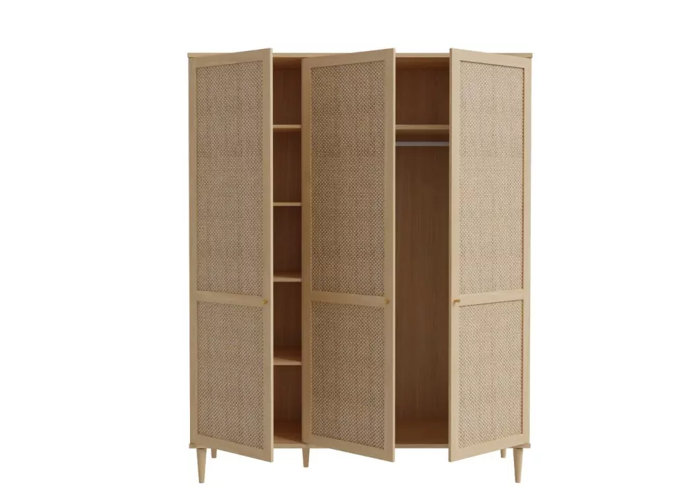 Armario 3 puertas batientes haya y ratán CALABRIA