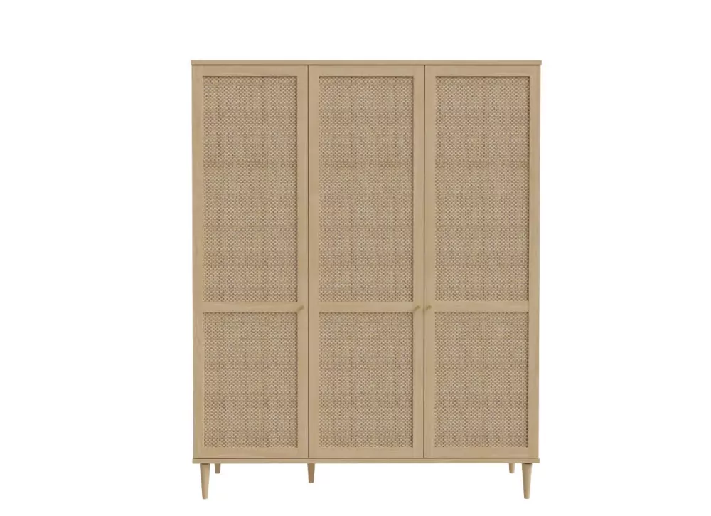 Armario 3 puertas batientes haya y ratán CALABRIA