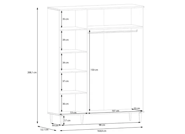 Armario 3 puertas batientes haya y ratán CALABRIA
