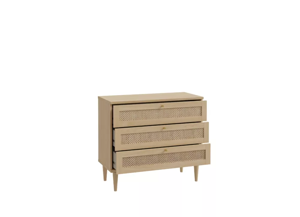 Cómoda de 3 gavetas em faia e rattan CALABRIA