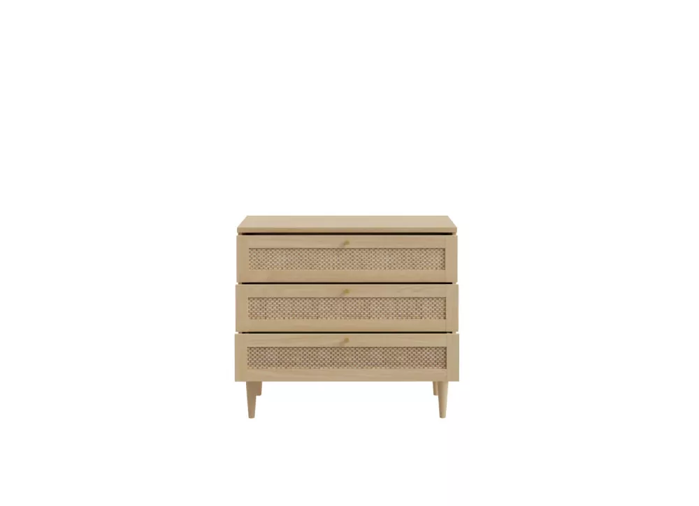 Cómoda de 3 gavetas em faia e rattan CALABRIA