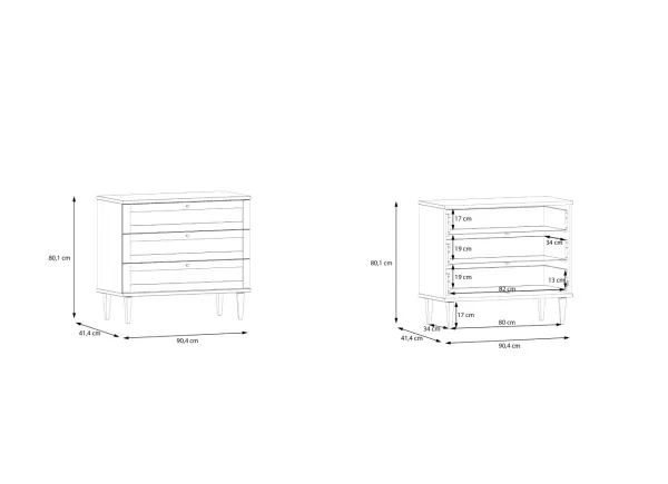 Cómoda de 3 gavetas em faia e rattan CALABRIA