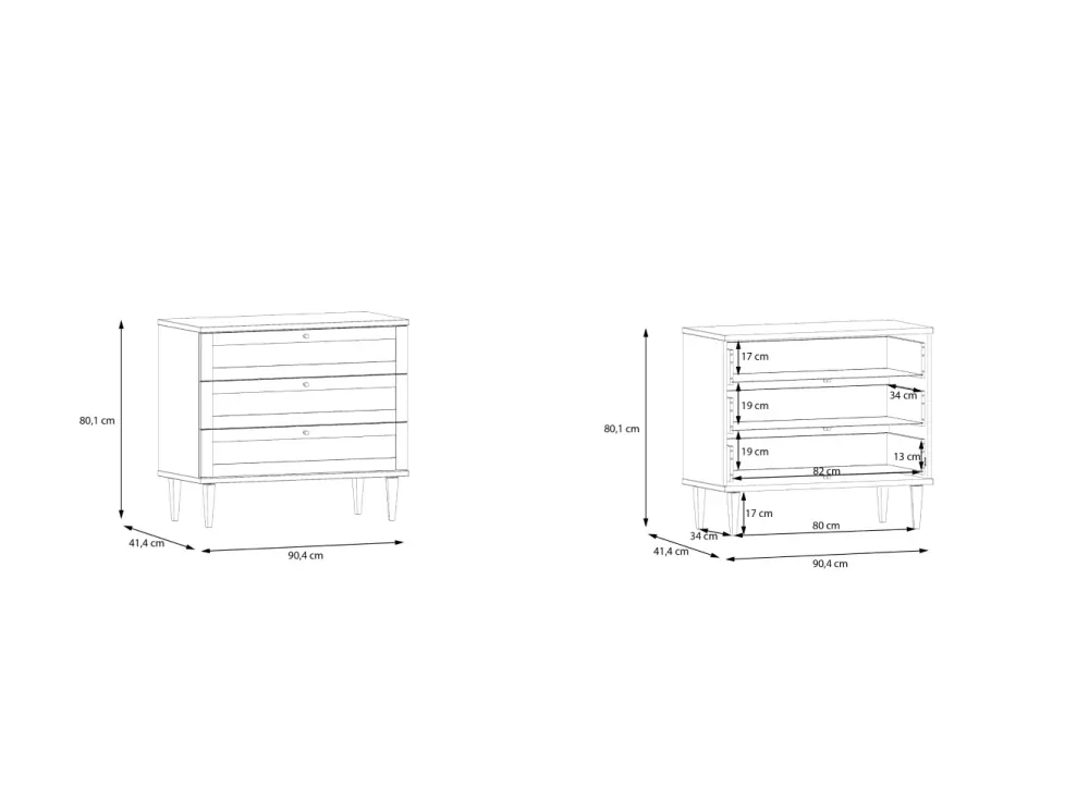 Cómoda de 3 gavetas em faia e rattan CALABRIA