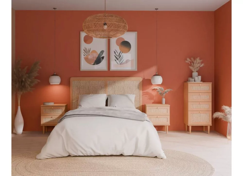 Cómoda de 3 gavetas em faia e rattan CALABRIA