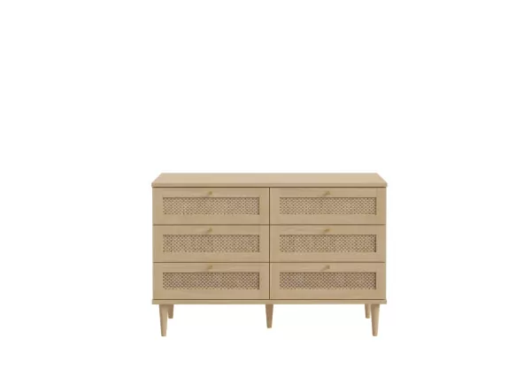 Cómoda 6 cajones haya y ratán CALABRIA