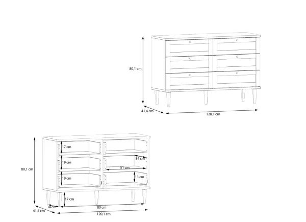 Cómoda 6 cajones haya y ratán CALABRIA