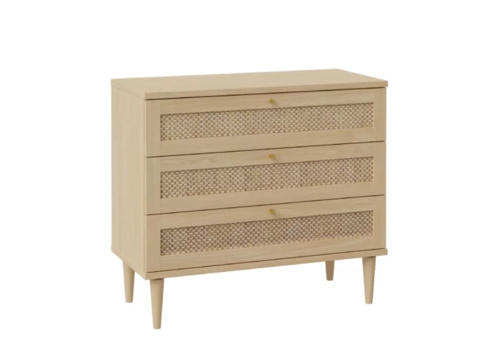 Cómoda de 3 gavetas em faia e rattan CALABRIA Cómoda de 3 gavetas em faia e rattan CALABRIA
