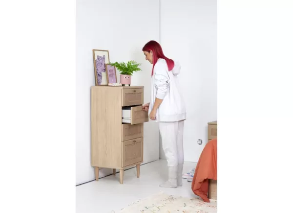 Sinfonier 3 cajones más 1 contenedor haya y ratán CALABRIA Sinfonier 3 cajones más 1 contenedor haya y ratán CALABRIA