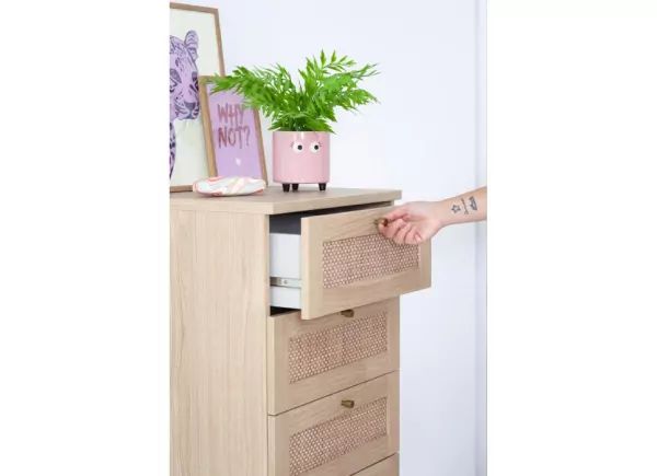 Sinfonier 3 cajones más 1 contenedor haya y ratán CALABRIA Sinfonier 3 cajones más 1 contenedor haya y ratán CALABRIA