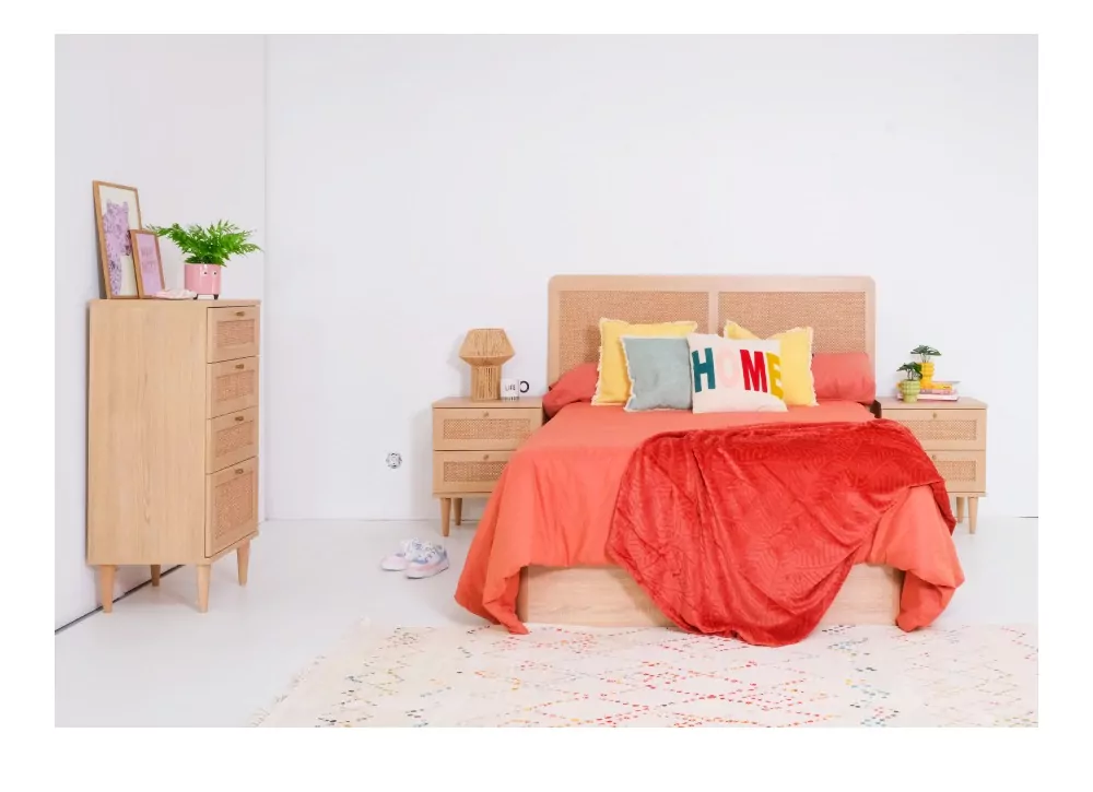 Sinfonier 3 cajones más 1 contenedor haya y ratán CALABRIA Sinfonier 3 cajones más 1 contenedor haya y ratán CALABRIA