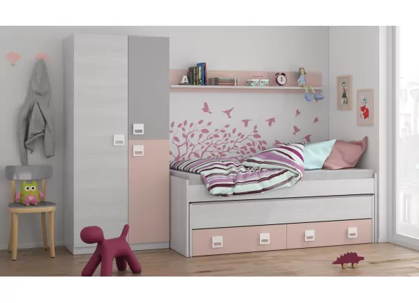 CAMA DOBLE MÁS CAJONES Y ESTANTE CLARA
