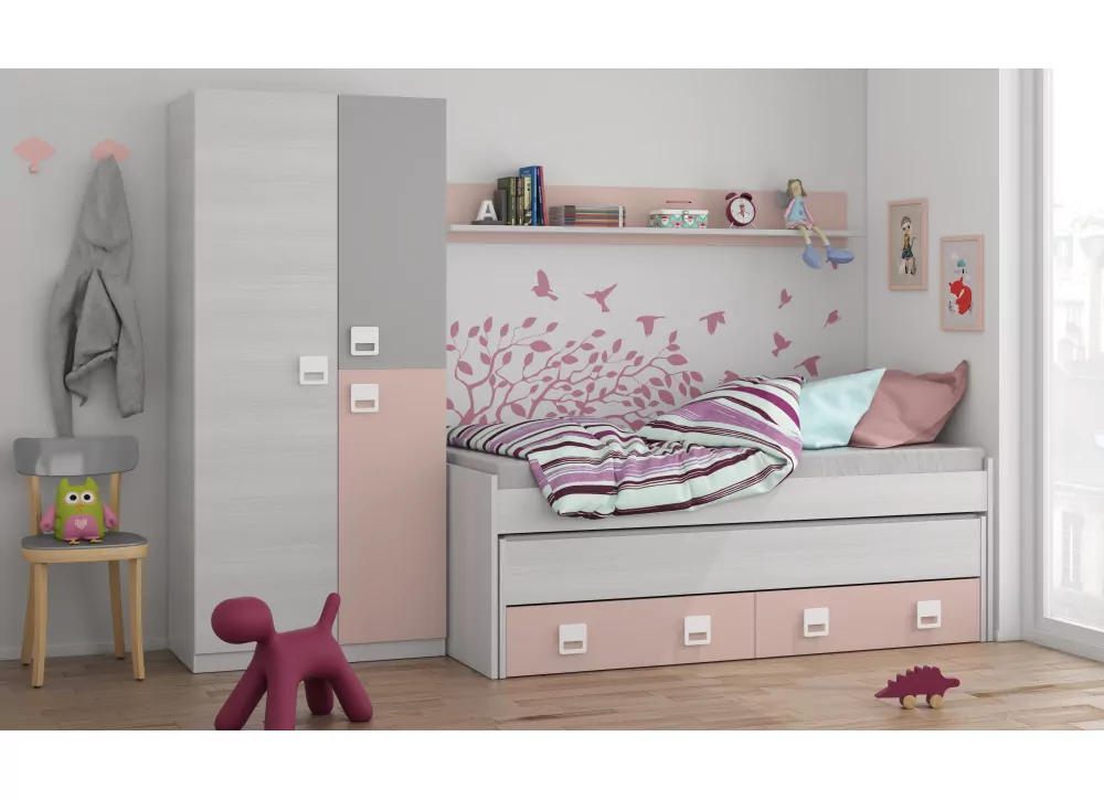 CAMA DOBLE MÁS CAJONES Y ESTANTE CLARA