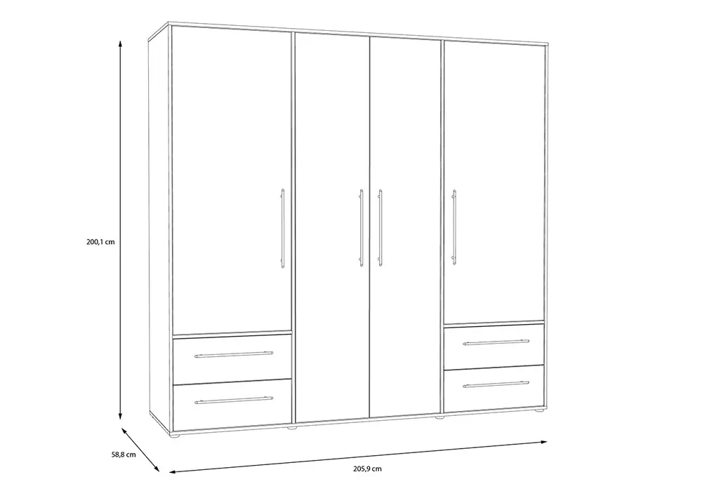 Roupeiro com 4 portas e 4 gavetas PRIMAVERA