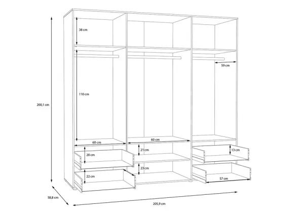 Roupeiro com 4 portas e 4 gavetas PRIMAVERA