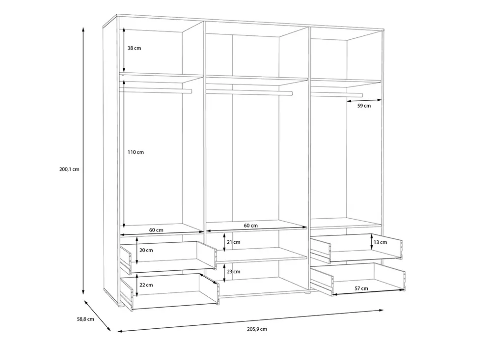 Roupeiro com 4 portas e 4 gavetas PRIMAVERA