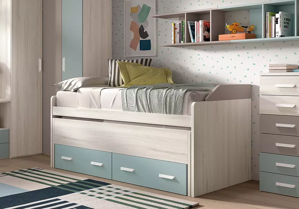Cama compacta de 90 ó 105 con nido oculto y 2 cajones CORBAN PLUS