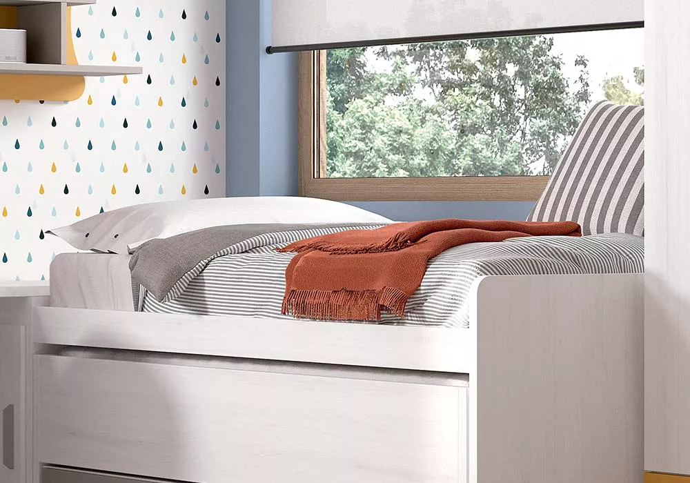 Cama compacta de 90 ou 105 com cama auxiliar oculta e 2 gavetas CORBAN PLUS