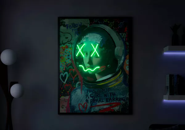 Imagem pintada à mão com LEDs de astronauta Imagem pintada à mão com LEDs de astronauta