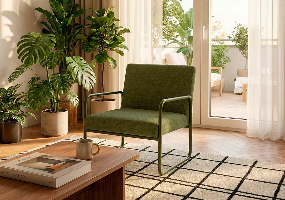 Sillón tapizado con pata metálica RILO