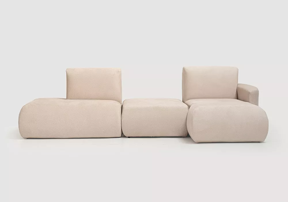 Sofá modular terminal com chaise-longue e puff TINA