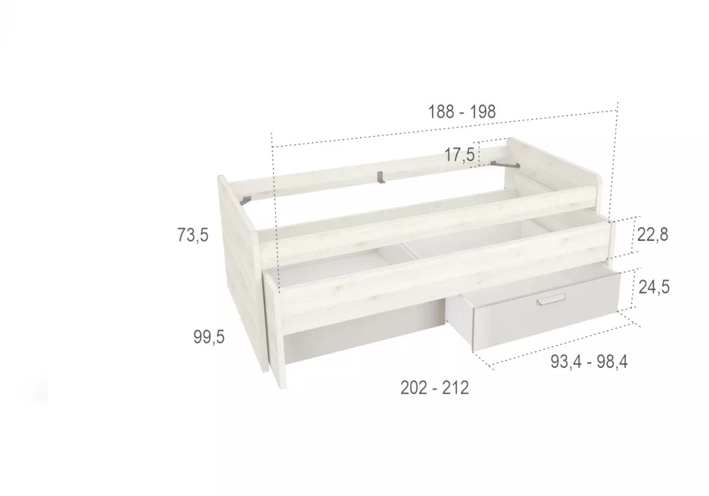 Cama nido doble con cajones 90x190 blanco nordic CLEO