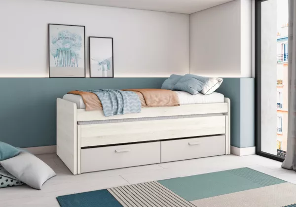 Cama nido doble con cajones 90x190 blanco nordic CLEO