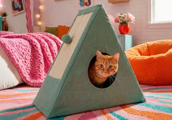 Casa plegable para gatos ZING - verde/decorada