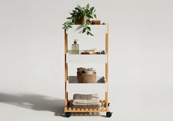 Carrito almacenaje de bambú BEAT blanco decorada Carrito almacenaje de bambú BEAT blanco decorada